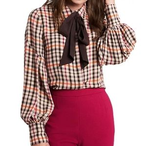 Riley & Rae Camille Bow Front Plaid Blouse